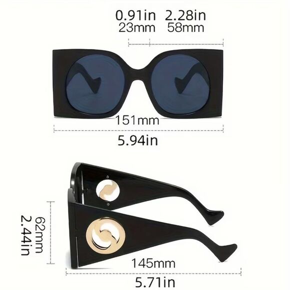 Oversized Black Square Sunglasses with Gold Logo Accent main image 6